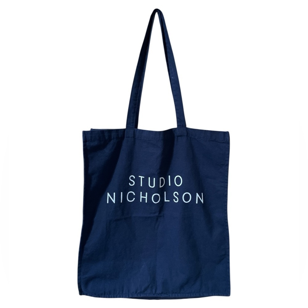 Studio Nicholson Navy Blue Cotton Canvas Logo Tote Bag Shoulder Functional